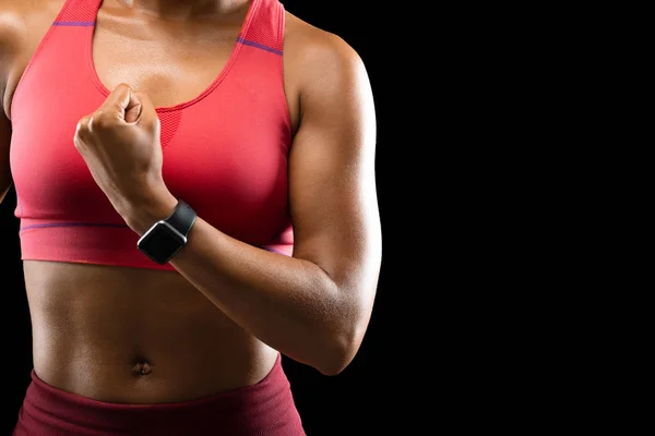 Cropped of black fitness model demonstrating biceps — Stock Photo, Image