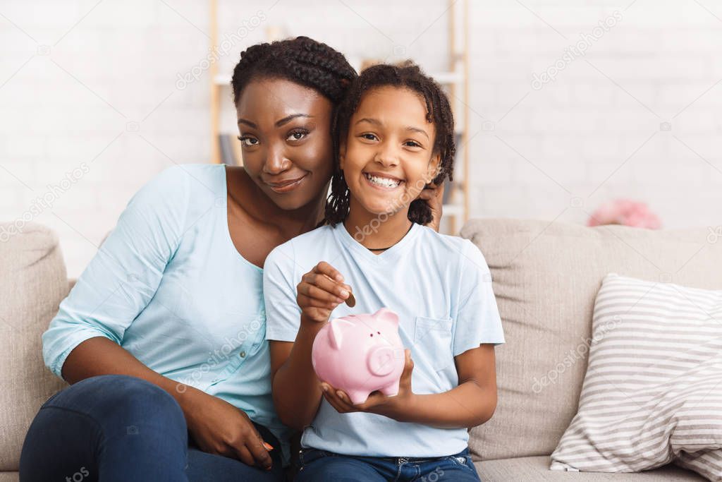 African american family saving money for college