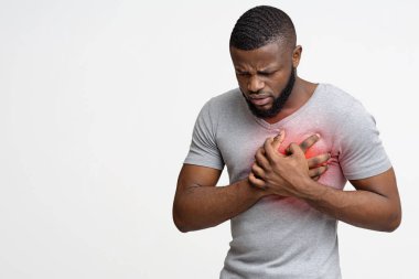 Young black guy having heart attack, holding his chest clipart