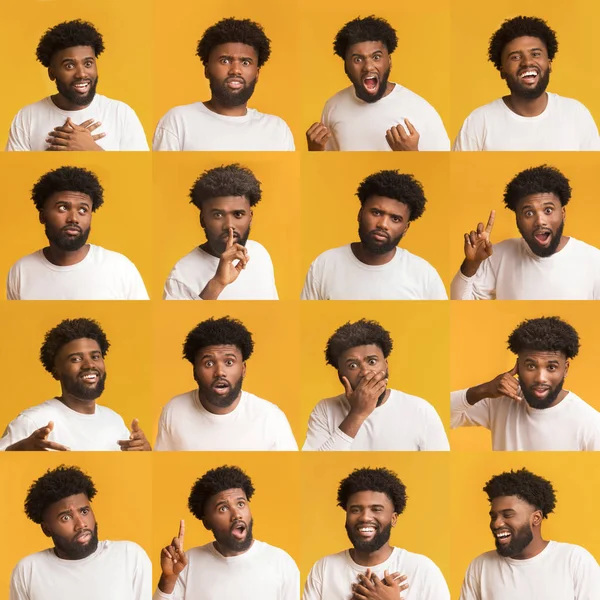 Collage of young black man expressions and emotions — Stock Photo, Image