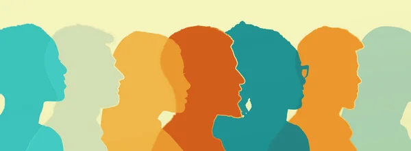 Diverse colored silhouettes of people looking in one direction — Stock Photo, Image