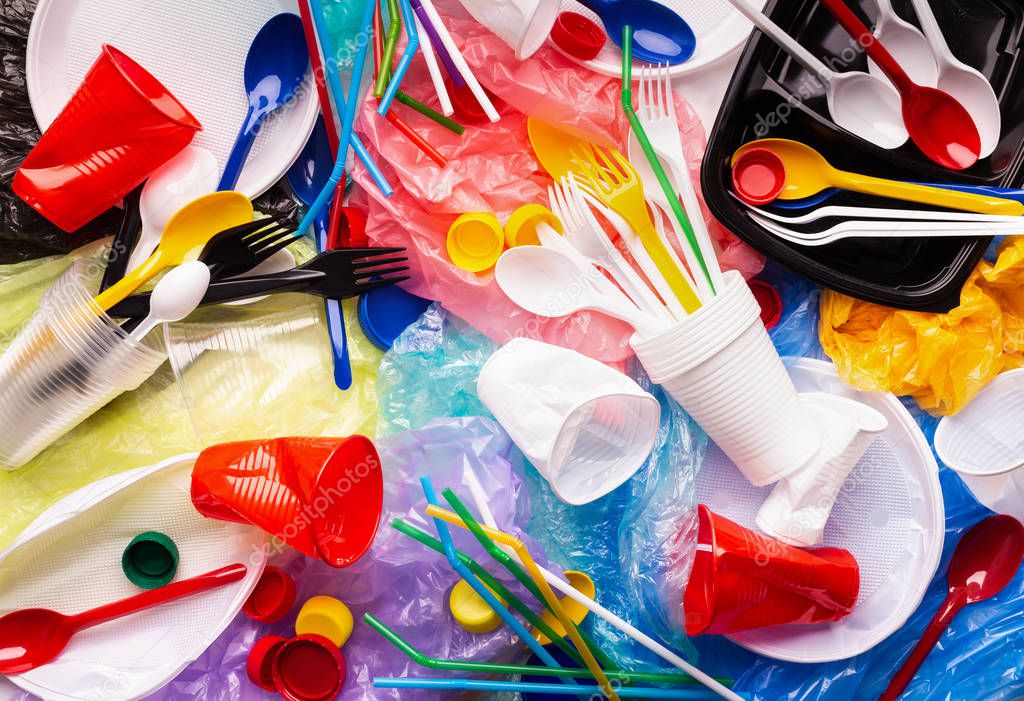 Picture of used plastic waste on white background