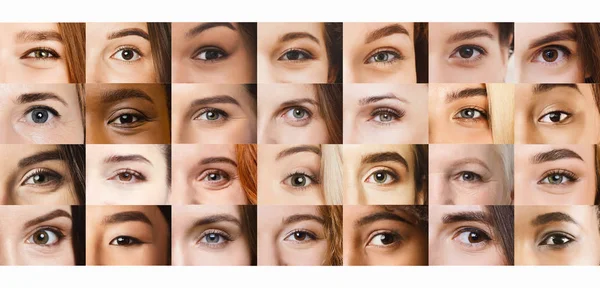 Collage of beautiful female eyes of different colors — Stok fotoğraf