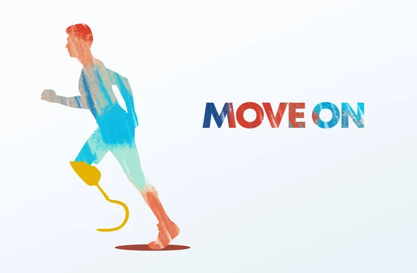Infographics image of physically disabled runner, move on text — Stock Photo, Image