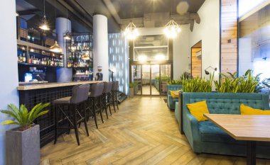 Çağdaş tasarım çatı katı tarzı, modern yemek yeri