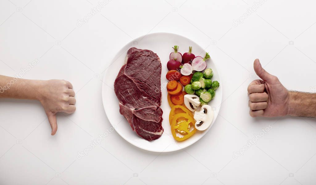 Like and dislike gestures with vegetal and meat protein sources