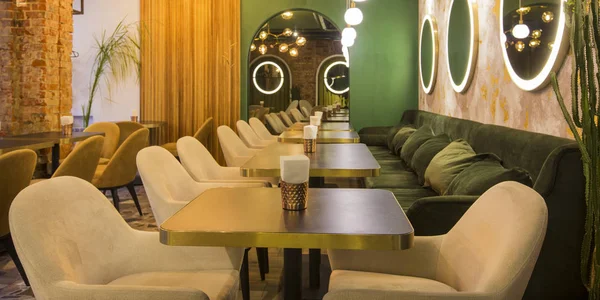 Empty restaurant with modern interior, copy space
