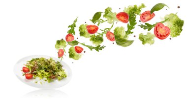 Uçan sebzeli sağlıklı salata.