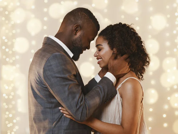 Portrait of african couple in love dancing and cuddling — Stock Photo, Image