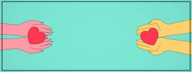 Kadın ve Erkek Elleri Birbirlerine Kalp Veriyor, Turkuaz Arkaplan