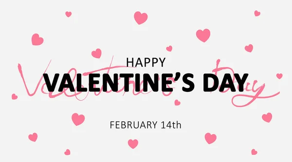 Happy Valentines Day Text With Hearts On Gray Background, Panorama — Stock Photo, Image
