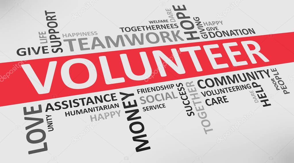 Volunteer Wordcloud On White Background With Words Related To Volunteering