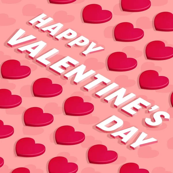 Happy Valentines 3d Text With Red Hearts On Pink Background — Stock Photo, Image