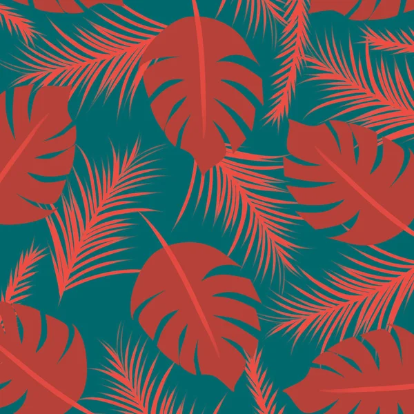 Red tropical seamless pattern on green backdrop — Stock Photo, Image