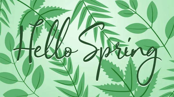 Hello spring text with leaves over pastel background — Stock Photo, Image