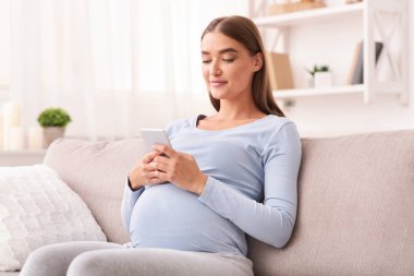 Müstakbel Kız Akıllı Telefon Mesajı Kullanıyor Evdeki Koltukta Oturuyor