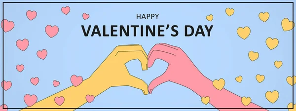 Valentinstag-Karte mit Herz gestikulierenden Händen vor blauem Hintergrund — Stockfoto