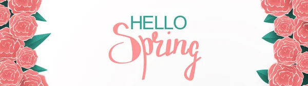 Hello spring with flowers over white background — Stock Photo, Image