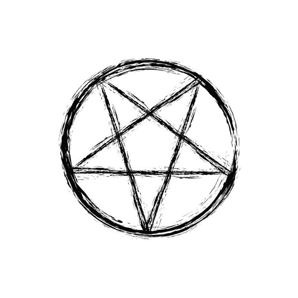 Reversed pentagram drawing isolated over white background