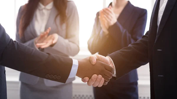Handshake at business meeting after sealing deal — Stock Photo, Image