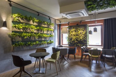 Modern cafe interior style, green eco environmental with plant