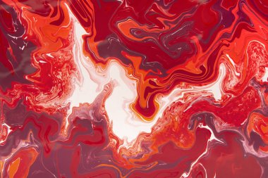 White and red swirls creating marble effect of watercolors