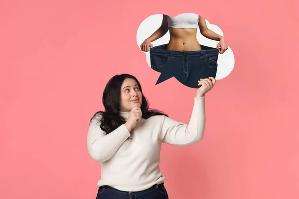 Ragazza in sovrappeso sognando di corpo in forma sottile — Foto Stock