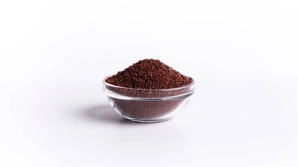 Matutbyte. Röd quinoa I glasplatta — Stockfoto
