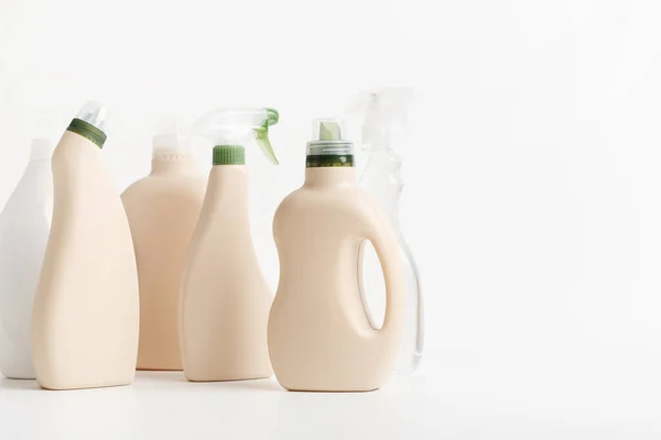 Composition of blank label bottles for mockup packaging — 스톡 사진