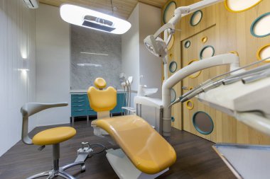 Interior of dental office, professional equipment, copy space