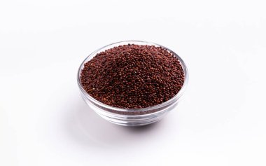 Millennials choose vegetable protein. Red quinoa In glass plate