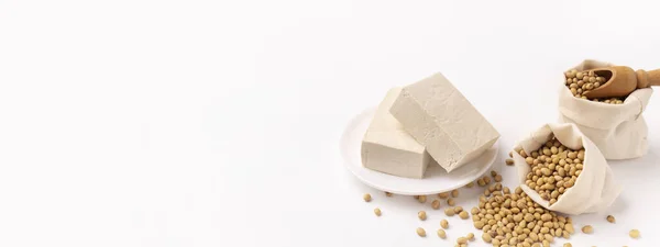 Meat substitute. Pressed firm white tofu blocks. — 스톡 사진