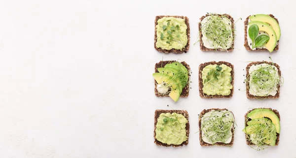 Organic protein sources. Sandwiches with tofu and avocado — Stock Photo, Image