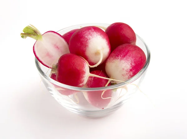 Fresh farm vegetables. Purple radishes on white background — Zdjęcie stockowe