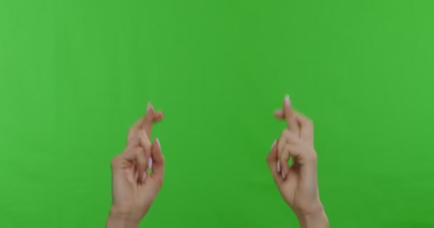 Mani femminili che tengono le dita incrociate, esprimendo desideri — Video Stock