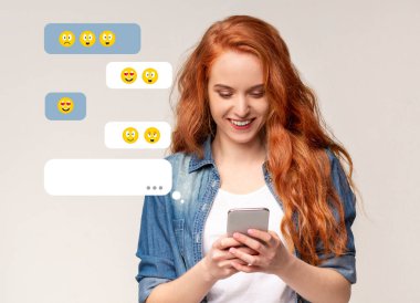 Cep telefonuyla arkadaşlarıyla sohbet eden genç bir kız arka planda ışığa karşı, tasarım için alan