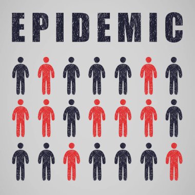 Illustration with infected people figures among healthy ones and word EPIDEMIC on grey background