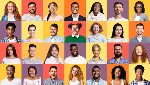 Коллаж многорасовых успешных людей тысячелетия на разноцветном фоне — стоковое фото