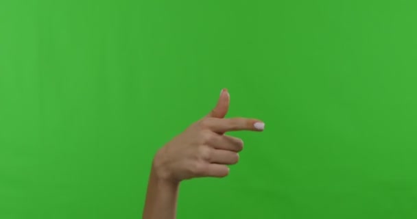 Mão feminina apontando para a câmera e pedindo para segui-la — Vídeo de Stock