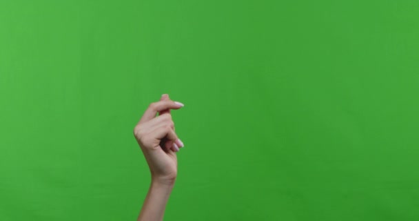 Mujer chasquear los dedos sobre croma clave fondo — Vídeos de Stock