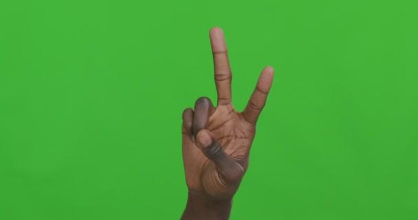 African male hand gesturing v-sing, thumb up, begging and pleading — Stock Video