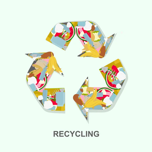 Økologisk konsept. Kreativ illustrasjon med resirkuleringsskilt og avfall på lett bakgrunn – stockfoto