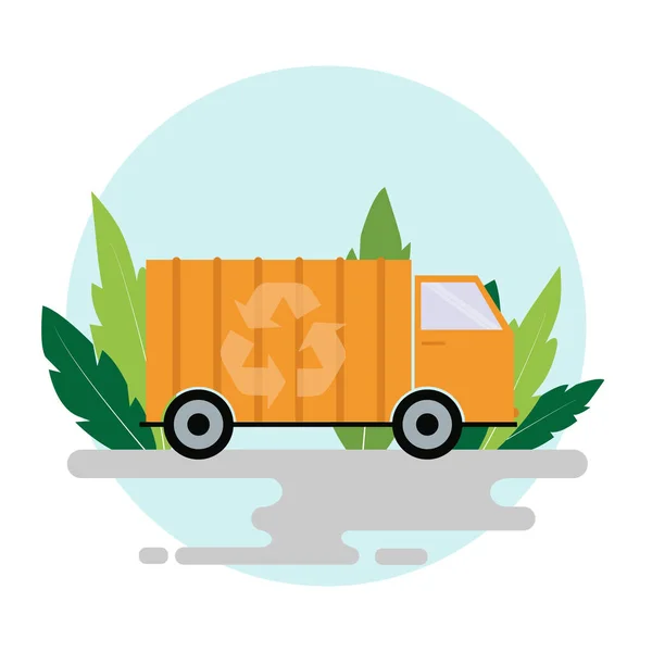 Utilizzo dei rifiuti. Camion sanitario con simbolo di riciclaggio su sfondo bianco, illustrazione — Foto Stock