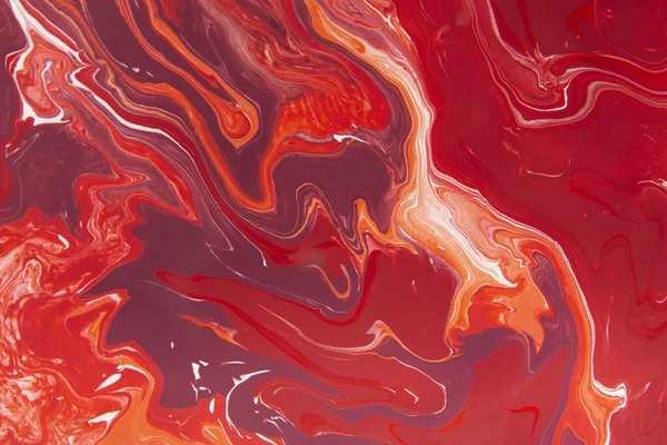Smooth red stains liquid pouring painting technique, red — Stock Photo, Image