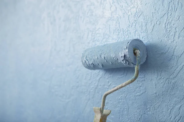 Pintura cor rolo parede textura em azul — Fotografia de Stock