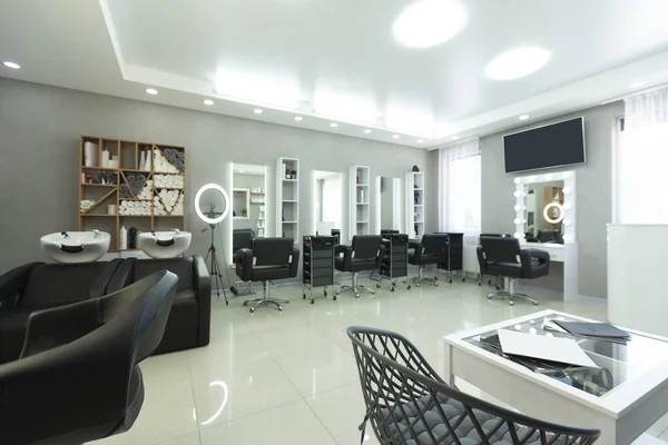 Interior of hair salon with barber armchair — Stock Photo, Image