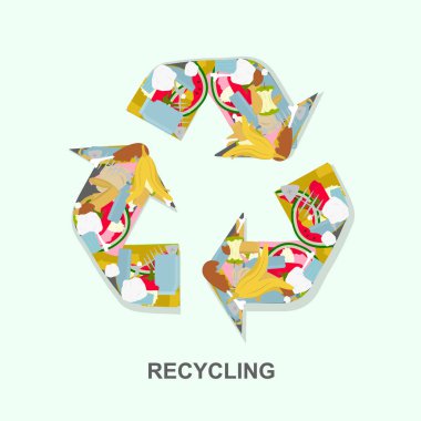 Çeşitli atık ve kelime geri dönüşümlü geri dönüşüm logosu