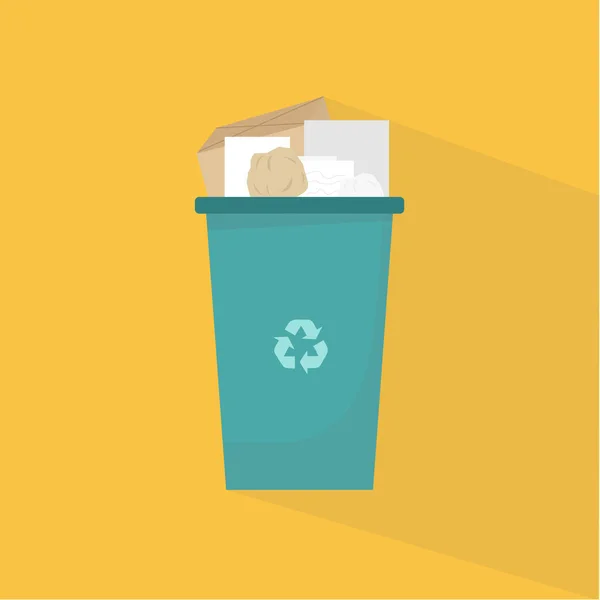 Μπλε δοχείο απορριμμάτων για απορρίμματα χαρτιού με σύμβολο ανακύκλωσης — Διανυσματικό Αρχείο