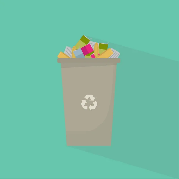 Gestão de resíduos. Ilustração criativa com recipiente de lixo cheio de latas de metal em fundo turquesa — Fotografia de Stock
