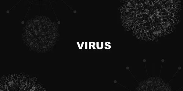 Ilustración en blanco y negro con microorganismos COVID-19 y palabra VIRUS —  Fotos de Stock